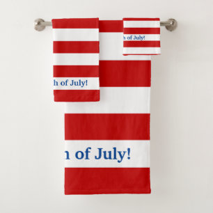 USA Flag Red White Stripes Happy 4th of July Bath Towel Set