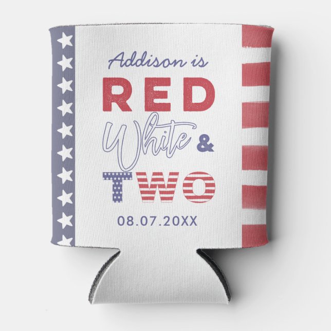 USA Flag Red White & TWO 2nd Birthday Party Favour Can Cooler (Front)