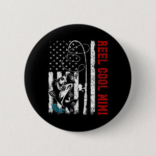 Usa Flag Reel Cool Mimi Fishing Fisher Fisherman  2 Inch Round Button