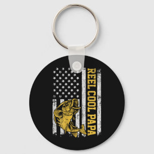 Usa Flag Reel Cool Papa Patriotic Fishing Design O Keychain
