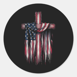 Usa Flag Religious Quote 4th Of July Christian Fai Classic Round Sticker