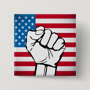 USA Flag   Rising Fist 2 Inch Square Button