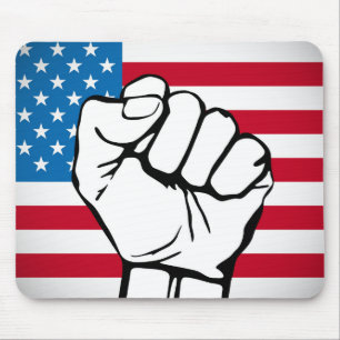 USA Flag Rising Fist Mouse Pad
