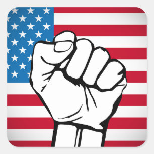 USA Flag   Rising Fist Square Sticker