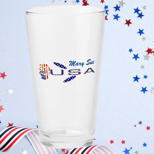 USA Flag Rose on Its Side Blue Personalized Glass