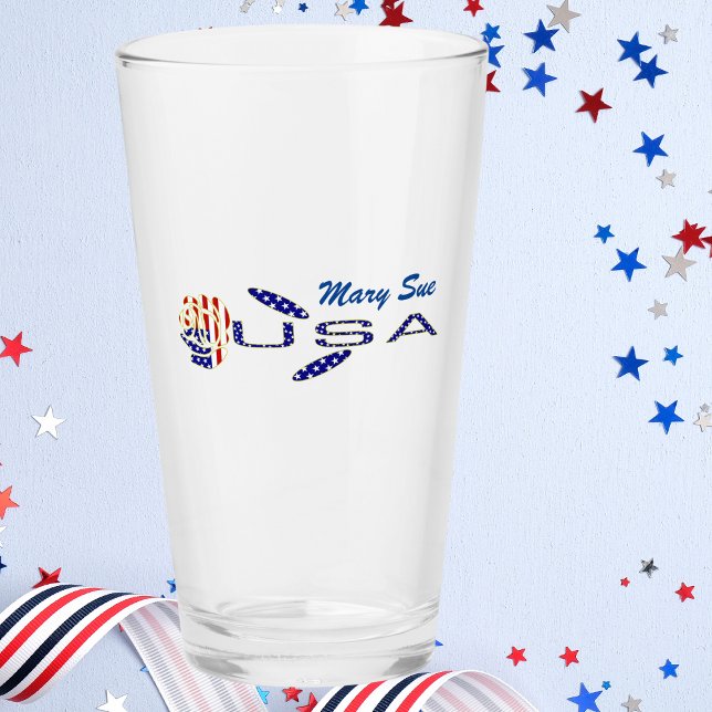 USA Flag Rose on Its Side Blue Personalized Glass (Creator Uploaded)