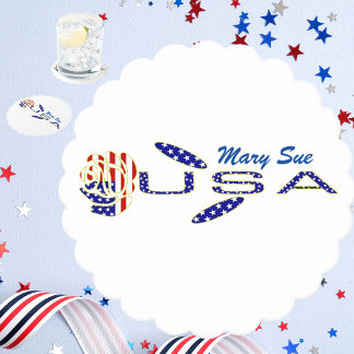USA Flag Rose on Its Side Blue Personalized Party Paper Coaster