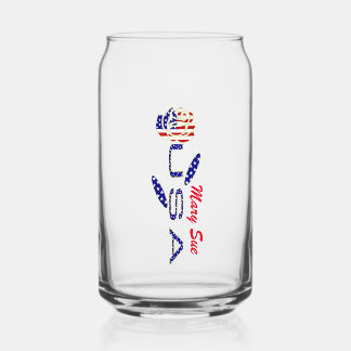 USA Flag Rose Red Personalized Can Glass