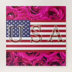 USA Flag & Roses Puzzle