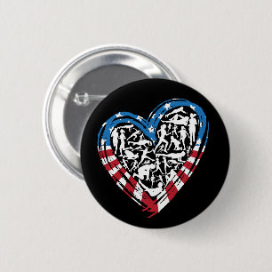 USA Flag Running Heart - American Runner 2 Inch Round Button