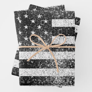 USA flag Rustic Black White Grey Sparkles Wrapping Paper Sheet
