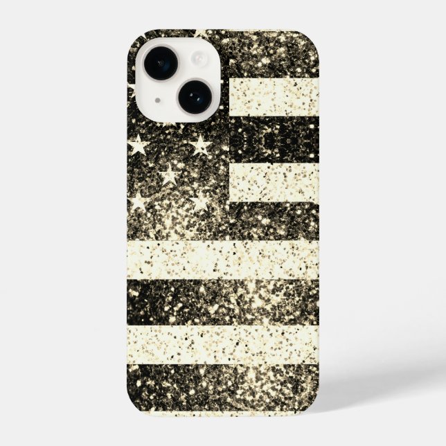 USA flag rustic gold sepia faux sparkles iPhone Case (Back)