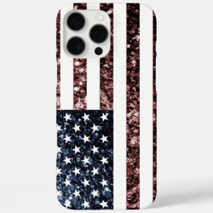 USA flag rustic red blue faux sparkles bling iPhone 16 Pro Max Case