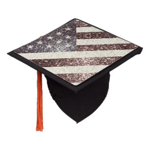 USA flag Rustic Red Gold Blue Sparkles bling Graduation Cap Topper