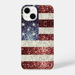 USA flag rustic red gold blue sparkles glitters iPhone 14 Case