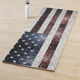 USA flag rustic red white blue sparkles glitters Yoga Mat