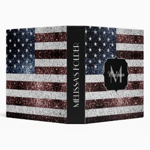 USA flag rustic red white blue sparkles Monogram Binder