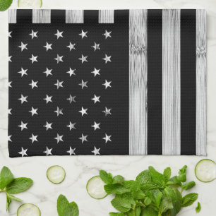 USA flag Rustic Wood Black White Patriotic America Kitchen Towel