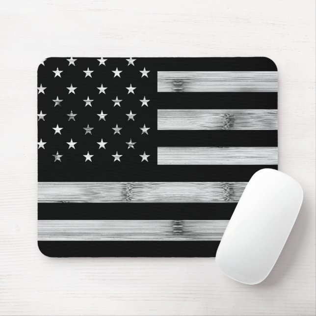 USA flag Rustic Wood Black White Patriotic America Mouse Pad (With Mouse)