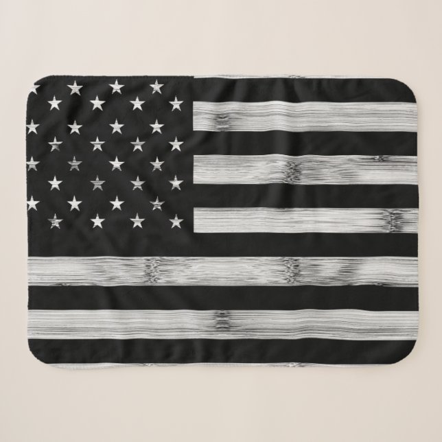 USA flag Rustic Wood Black White Patriotic America Sherpa Blanket (Front (Horizontal))