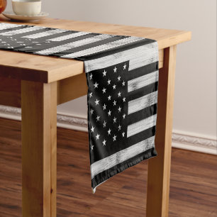 USA flag Rustic Wood Black White Patriotic America Short Table Runner