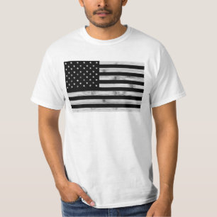 USA flag Rustic Wood Black White Patriotic America T-Shirt