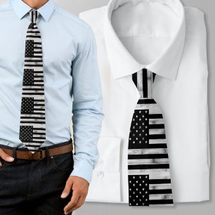 USA flag Rustic Wood Black White Patriotic America Tie