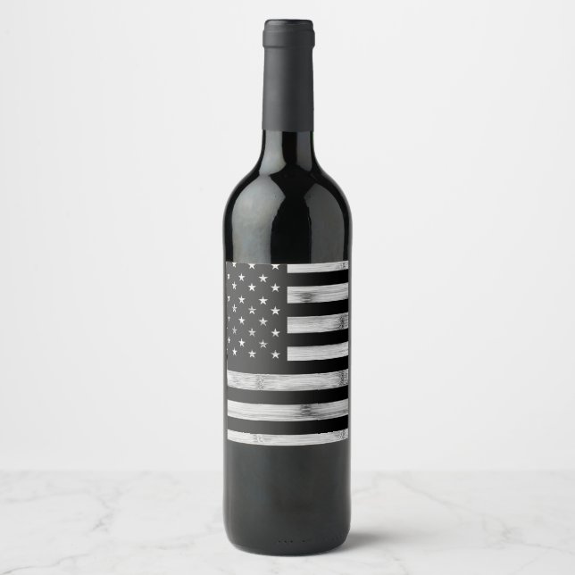USA flag Rustic Wood Black White Patriotic America Wine Label (Front)