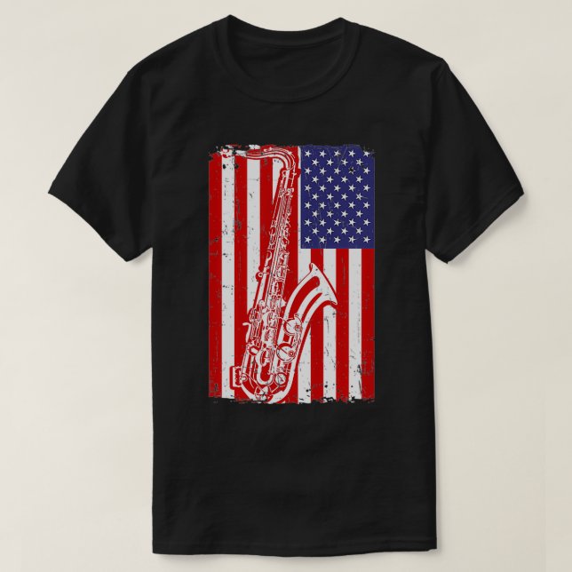 USA Flag Saophonist Gift Saophone  T-Shirt (Design Front)
