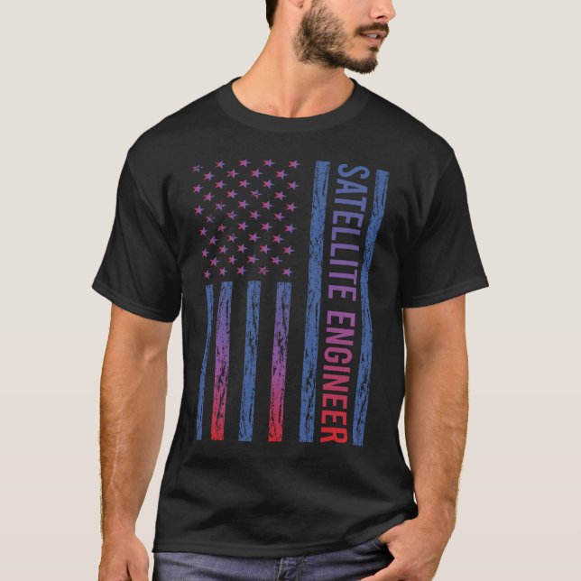 USA Flag Satellite Engineer T-Shirt (Front)