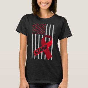 Usa Flag Scd Anemia Burgundy Ribbon Sickle Cell An T-Shirt