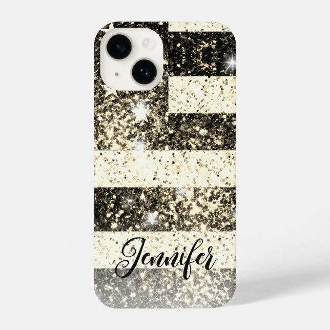 USA flag Sepia gold America faux sparkle Your name iPhone Case (Back)