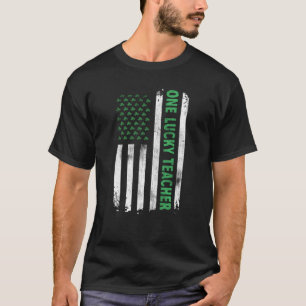 USA Flag Shamrock One Lucky Teacher St Patrick's D T-Shirt