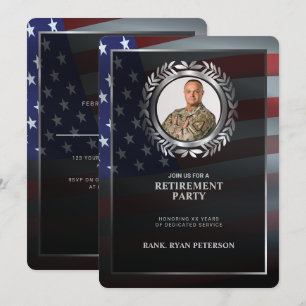 USA Flag Silver Laurel Leaf Luxury Retirement Invitation