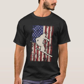 Usa Flag Ski Long Sleeve Tshirt Skiing Skiier Tee