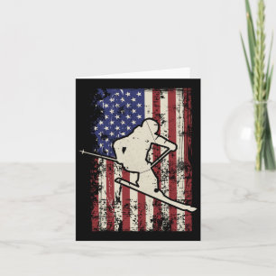Usa Flag Ski Skiing & Skiier Long Sleeve Card