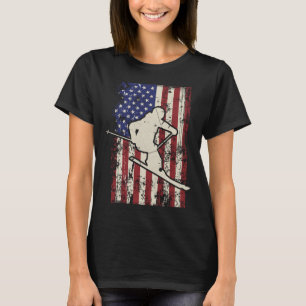 Usa Flag Ski Skiing &amp; Skiier Long Sleeve  T-Shirt