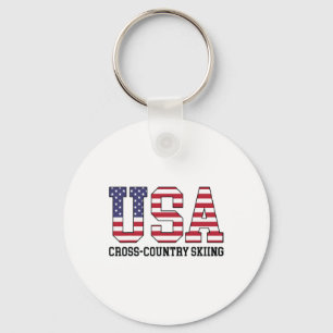Usa Flag Skier - American Usa Cross Country Skiing Keychain