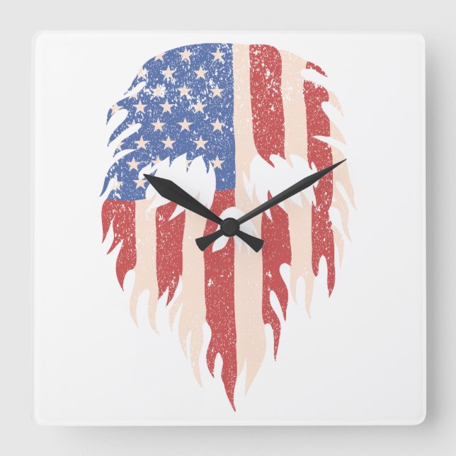 USA Flag Skull Beard | Distressed Patriotic Design Square Wall Clock (Front)