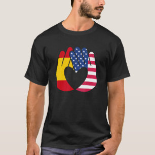 Usa Flag Spain Flag Friendship Brotherhood Hands H T-Shirt