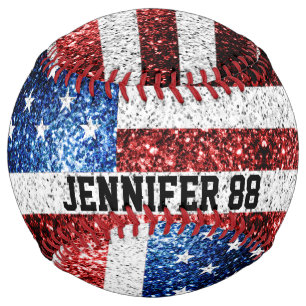 USA flag sparkles bling Custom name and Your Team Softball