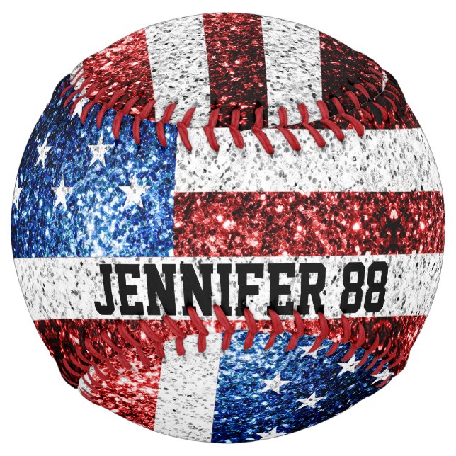 USA flag sparkles bling Custom name and Your Team Softball (Front)
