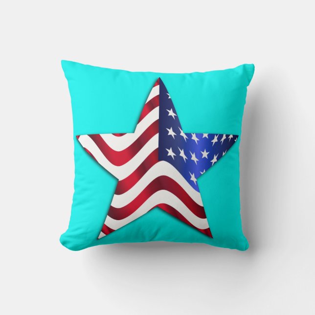 Usa Flag Star Throw Pillow (Front)