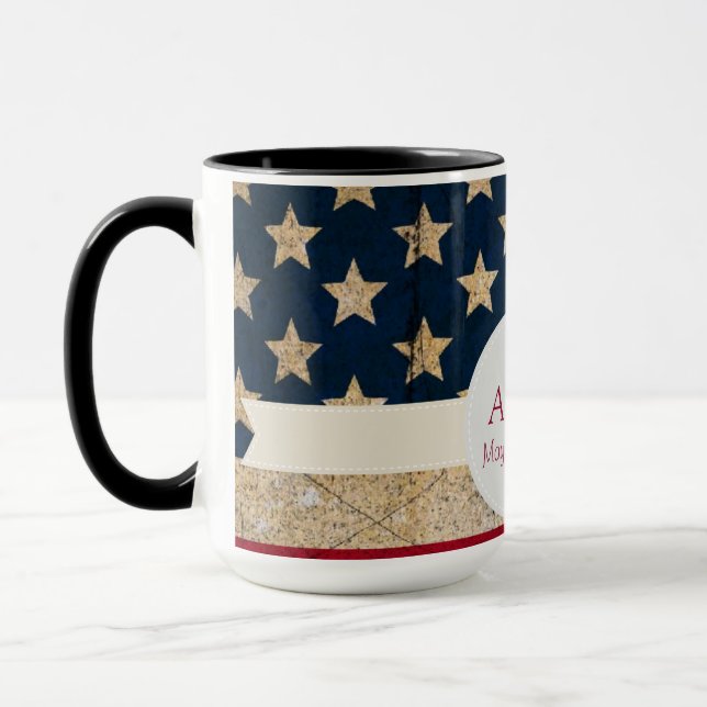 USA Flag Stars and Stripes Monogramme Mug (Gauche)