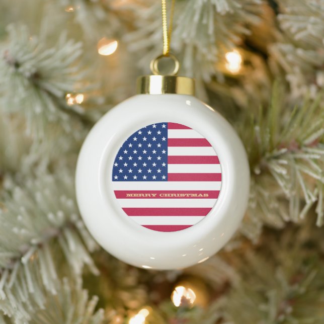 USA Flag Stars Stripes American Patriotic Holiday Ceramic Ball Christmas Ornament (Tree)