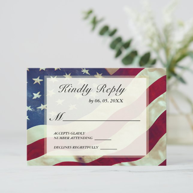 USA Flag Stars Stripes American Patriotic Wedding RSVP Card (Standing Front)