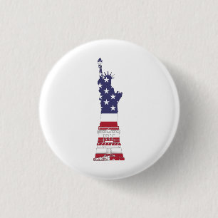 Usa Flag Statue Of Liberty  1 Inch Round Button