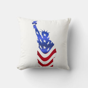 Usa Flag Statue of Liberty Throw Pillow