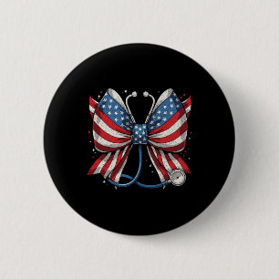 Usa Flag Stethoscope Coquette Bow Rn Nurse 4th Of 2 Inch Round Button