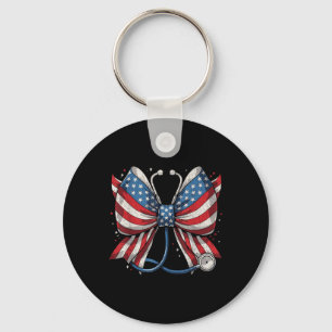 Usa Flag Stethoscope Coquette Bow Rn Nurse 4th Of Keychain